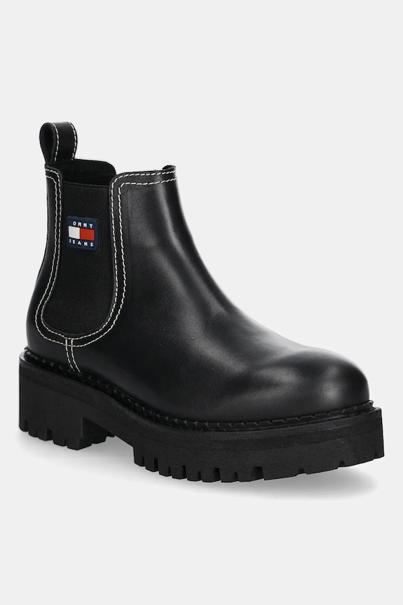 Tommy Jeans ghete chelsea de piele TJW URBAN CHELSEA BOOT pana la 5 cm negru EN0EN02908