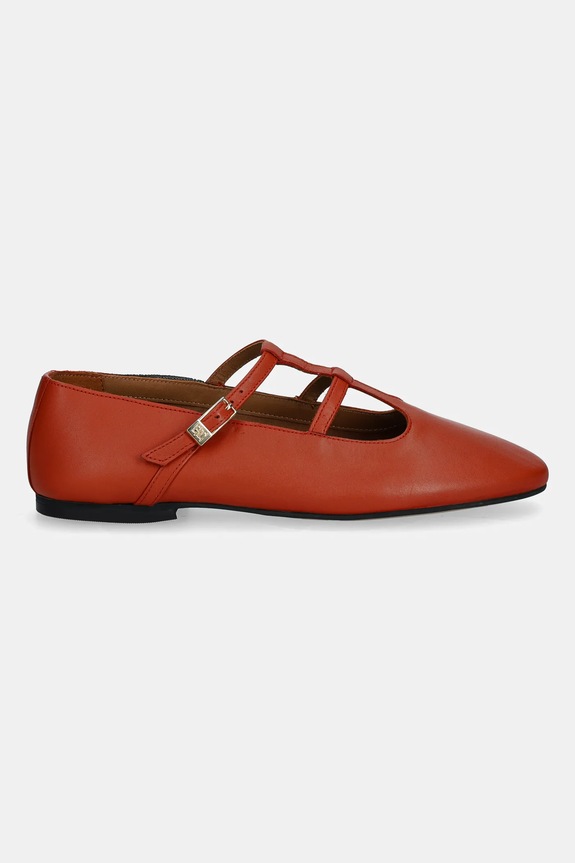 Tommy Hilfiger baleriny skórzane SMOOTH LEATHER T-BAR BALLERINA FW0FW09153 pomarańczowy AW25