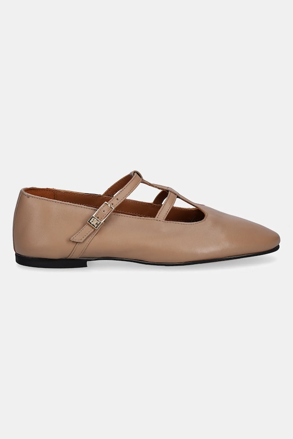 Tommy Hilfiger baleriny skórzane SMOOTH LEATHER T-BAR BALLERINA FW0FW09153 beżowy AW25