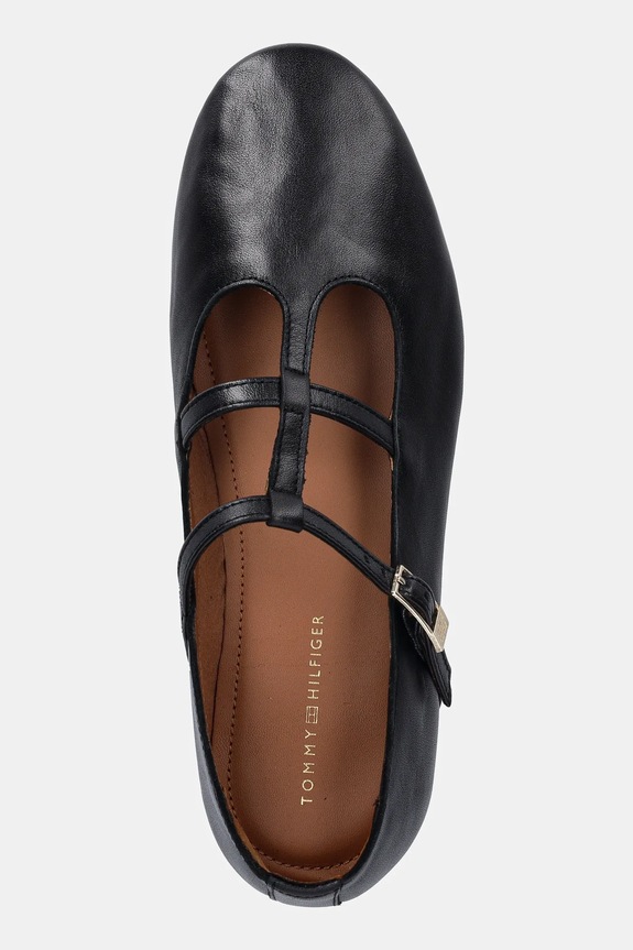Kožené baleríny Tommy Hilfiger SMOOTH LEATHER T-BAR BALLERINA černá FW0FW09153