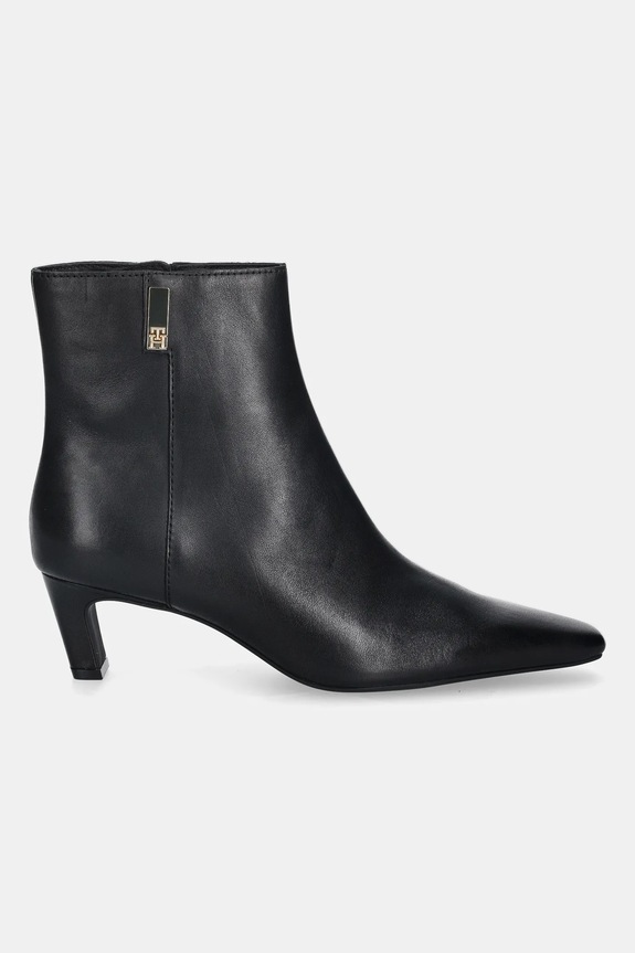 Tommy Hilfiger stivaletti alla caviglia in pelle SQUARE TOE KITTEN BOOTIE FW0FW08768 nero AW25