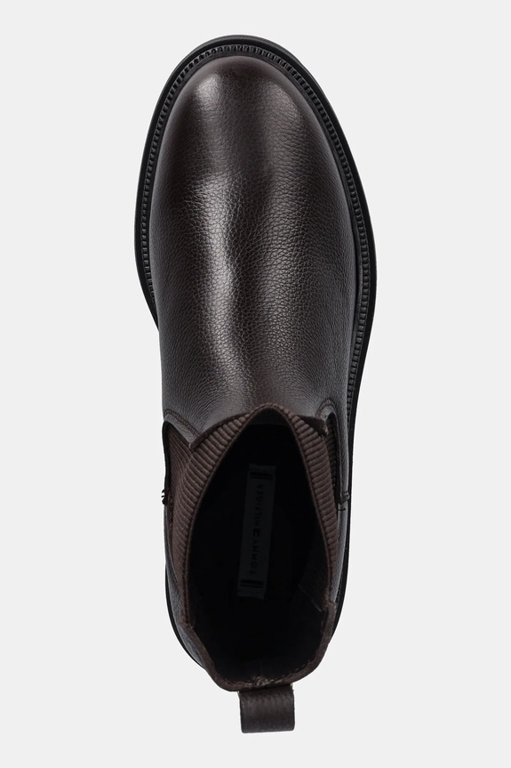 Δερμάτινες μπότες τσέλσι Tommy Hilfiger PLAQUE PEBBLE CHELSEA καφέ FW0FW08771