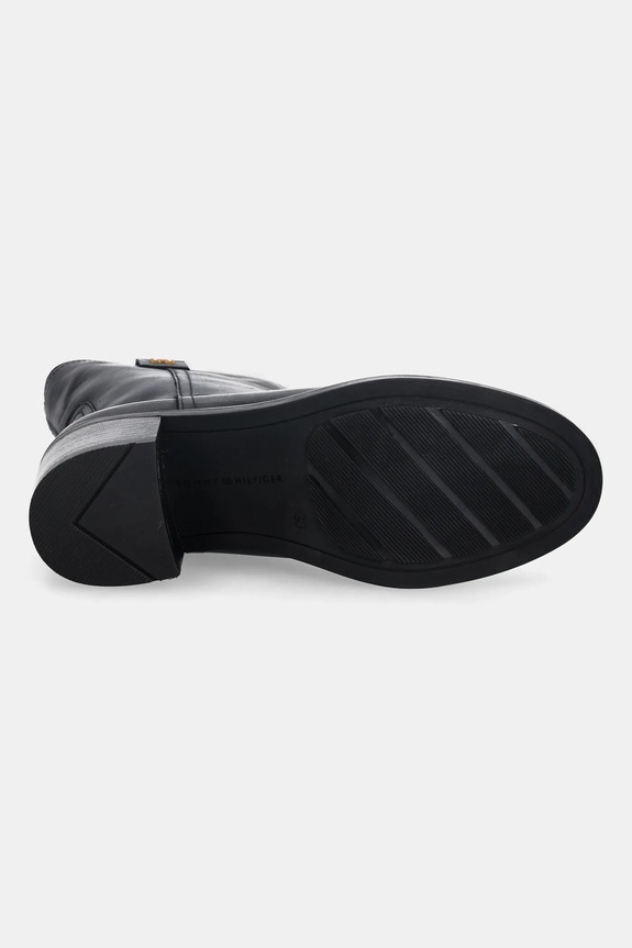 Tommy Hilfiger stivaletti alla caviglia in pelle RIDING LTHR MID BOOT BLOCK HEEL FW0FW08776 nero