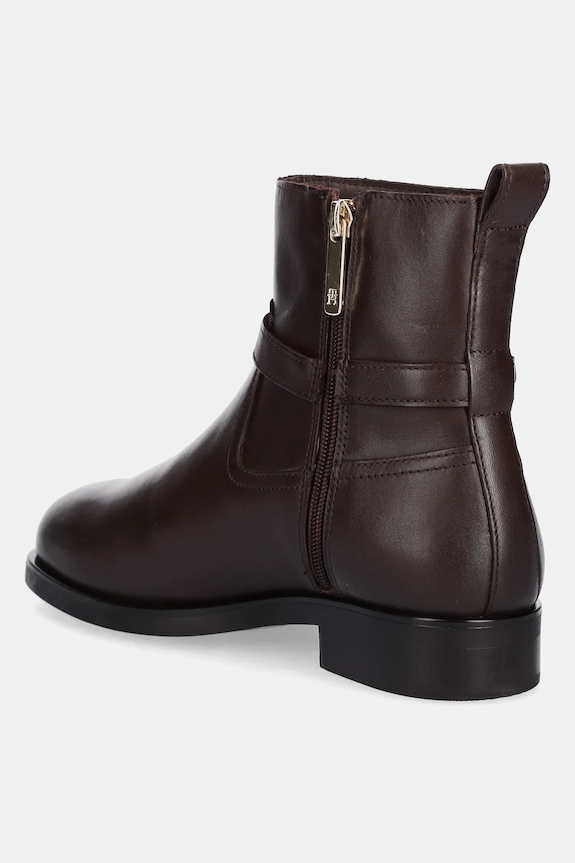Scarpe Tommy Hilfiger stivaletti alla caviglia in pelle TH BUCKLE RIDING LEATHER BOOTIE FW0FW08781 marrone