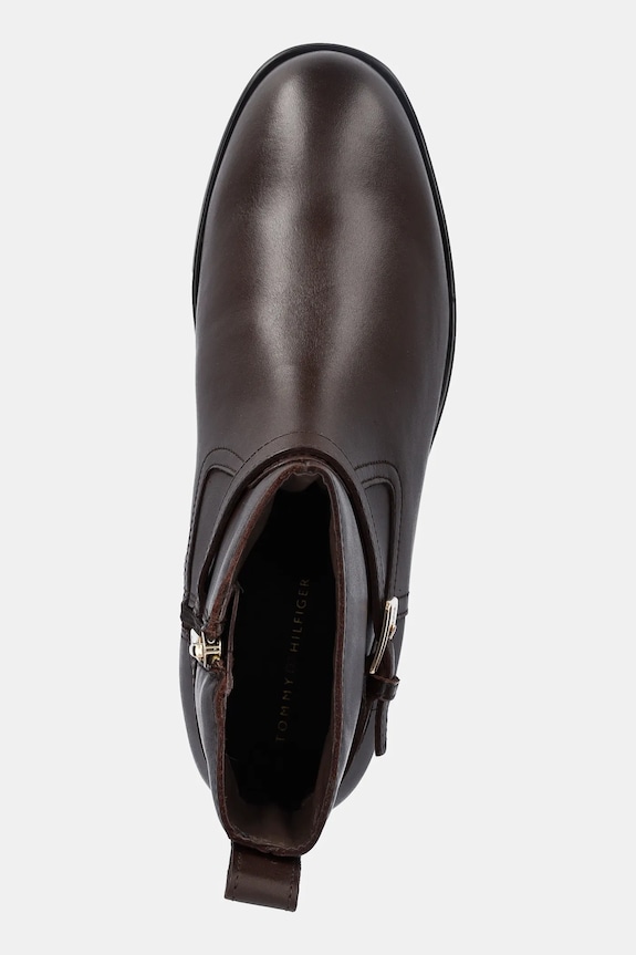 Tommy Hilfiger stivaletti alla caviglia in pelle TH BUCKLE RIDING LEATHER BOOTIE marrone FW0FW08781