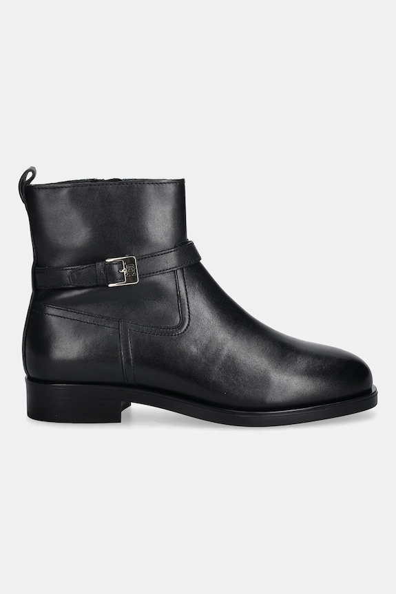 Tommy Hilfiger cizme de piele TH BUCKLE RIDING LEATHER BOOTIE FW0FW08781 negru NC25