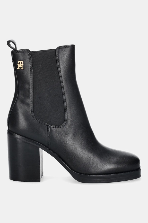 Tommy Hilfiger stivaletti alla caviglia in pelle SQUARE TOE CHELSEA HIGH BLOCK HL FW0FW08844 nero AW25
