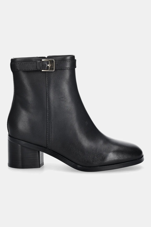Kožené členkové topánky Tommy Hilfiger TH BUCKLE RIDING MID HEEL BOOTIE FW0FW08859 čierna AW25