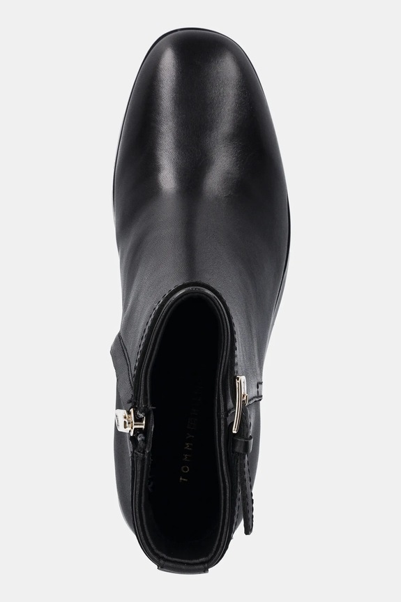 Kožené členkové topánky Tommy Hilfiger TH BUCKLE RIDING MID HEEL BOOTIE čierna FW0FW08859