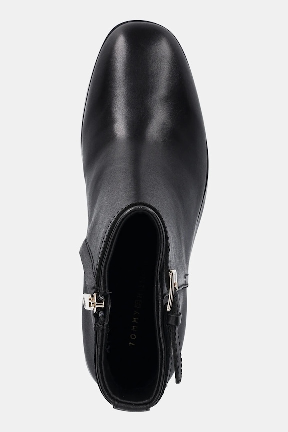 Kožené členkové topánky Tommy Hilfiger TH BUCKLE RIDING MID HEEL BOOTIE čierna FW0FW08859