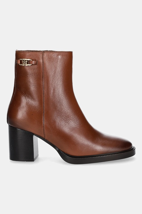 Δερμάτινες μπότες Tommy Hilfiger STACKED HEEL LEATHER ANKLE BOOT FW0FW08864 καφέ AW25