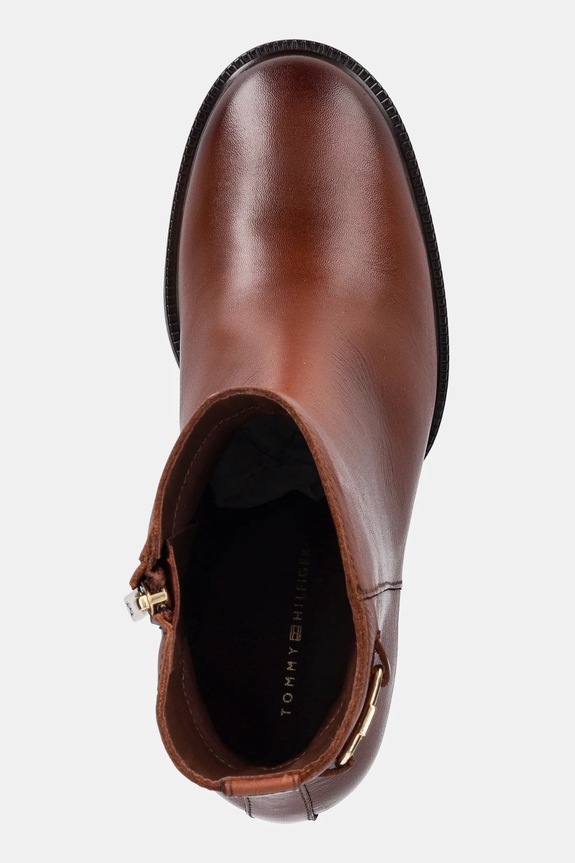 Δερμάτινες μπότες Tommy Hilfiger STACKED HEEL LEATHER ANKLE BOOT καφέ FW0FW08864
