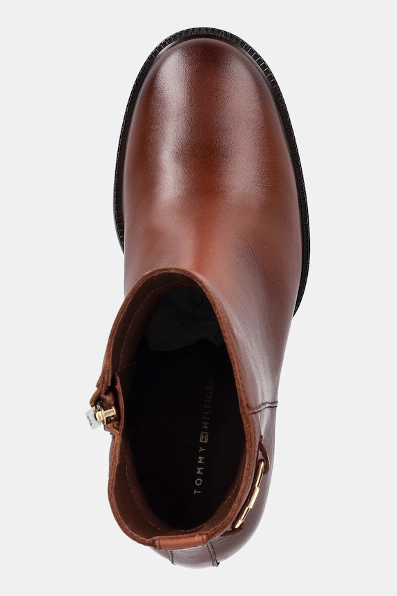 Δερμάτινες μπότες Tommy Hilfiger STACKED HEEL LEATHER ANKLE BOOT καφέ FW0FW08864