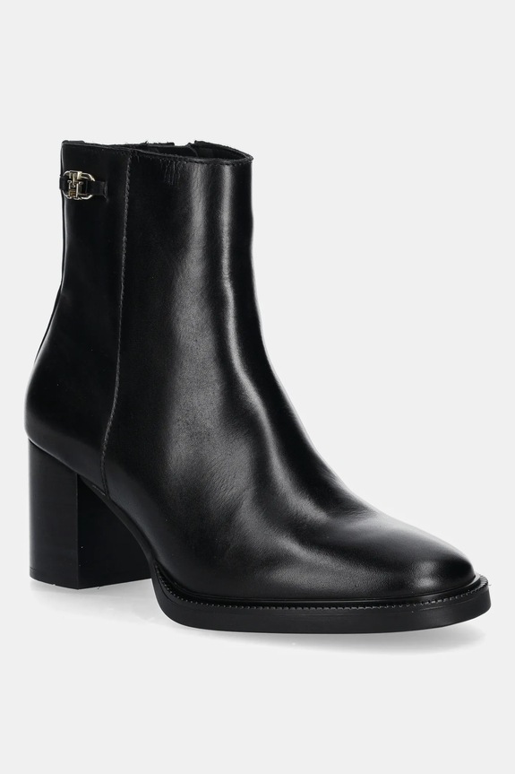 Kožne gležnjače Tommy Hilfiger STACKED HEEL LEATHER ANKLE BOOT zrnata koža crna FW0FW08864