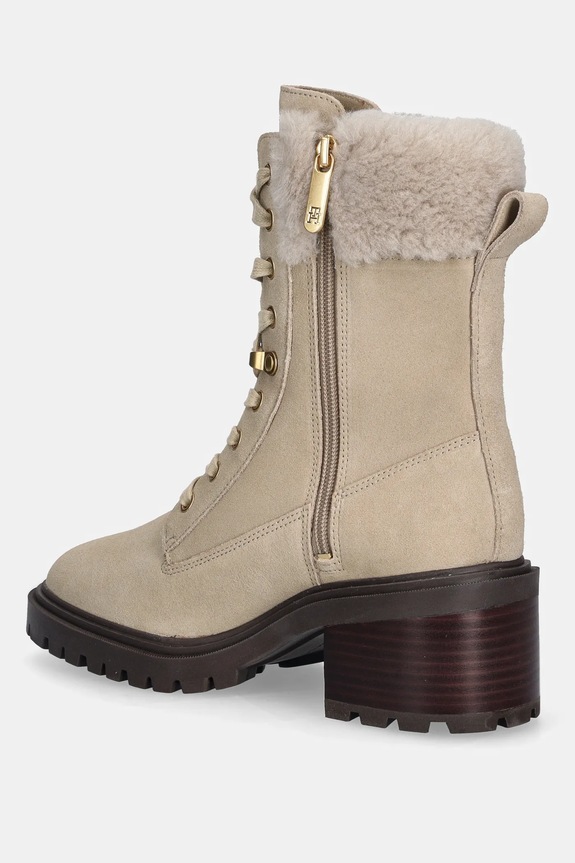 Încălțăminte Tommy Hilfiger cizme din piele întoarsă TH SHEARLING LACE UP BOOT FW0FW08999 bej