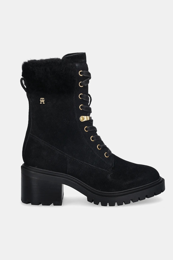 Semišové topánky Tommy Hilfiger TH SHEARLING LACE UP BOOT FW0FW08999 čierna NC25