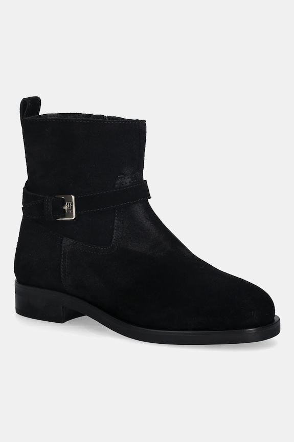 Semišové topánky Tommy Hilfiger TH BUCKLE RIDING SUEDE BOOTIE semišová koža čierna FW0FW09047