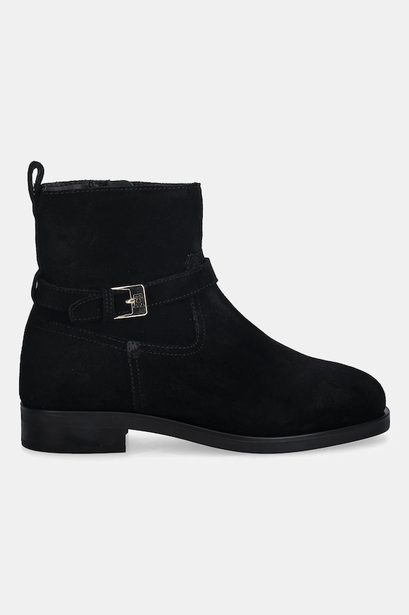 Semišové topánky Tommy Hilfiger TH BUCKLE RIDING SUEDE BOOTIE FW0FW09047 čierna NC25