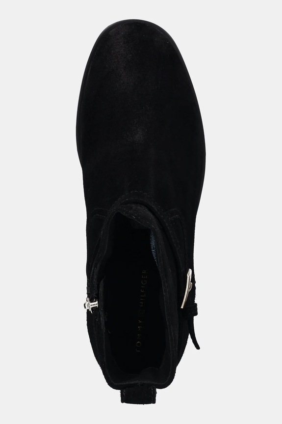 Semišové topánky Tommy Hilfiger TH BUCKLE RIDING SUEDE BOOTIE čierna FW0FW09047
