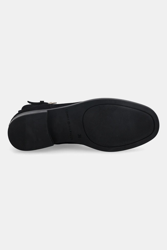 Semišové topánky Tommy Hilfiger TH BUCKLE RIDING SUEDE BOOTIE FW0FW09047 čierna