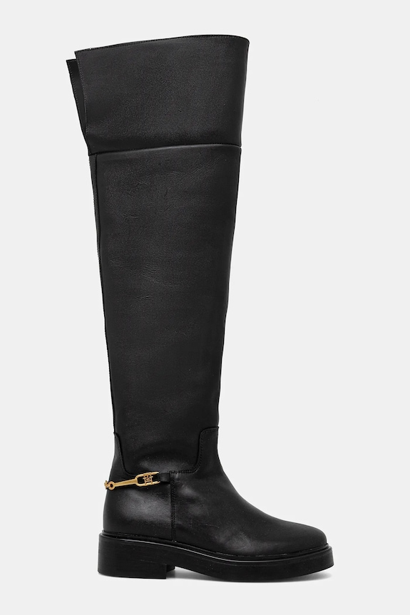 Tommy Hilfiger ghete de piele TH HORSEBIT RIDING OVERKNEE BOOT FW0FW08976 negru AW25