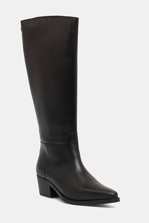Tommy Hilfiger ghete de piele TH COWBOY LEATHER LONG BOOT pana la 5 cm negru FW0FW09157
