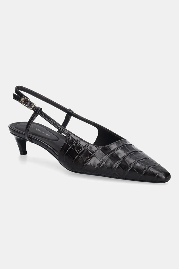 Kožené lodičky Tommy Hilfiger CROC SLINGBACK SLANTED HEEL ostrá hnedá FW0FW08990