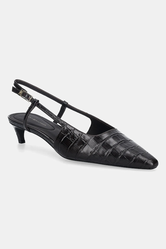 Kožené lodičky Tommy Hilfiger CROC SLINGBACK SLANTED HEEL ostrá hnedá FW0FW08990