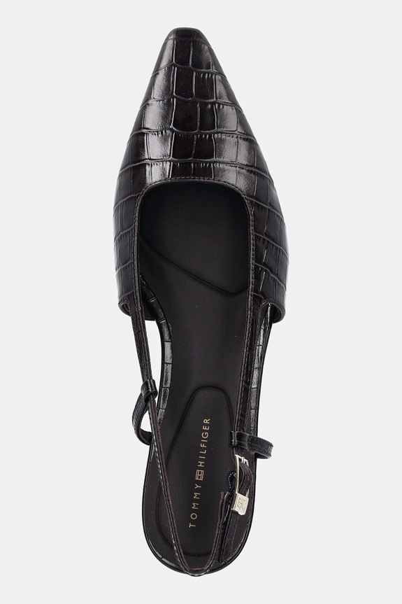 Kožené lodičky Tommy Hilfiger CROC SLINGBACK SLANTED HEEL hnedá FW0FW08990