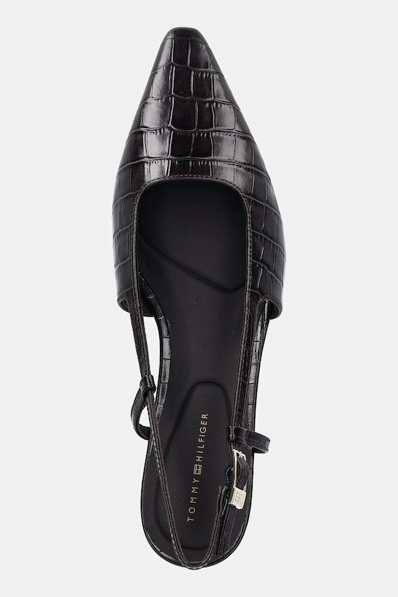 Kožené lodičky Tommy Hilfiger CROC SLINGBACK SLANTED HEEL hnedá FW0FW08990