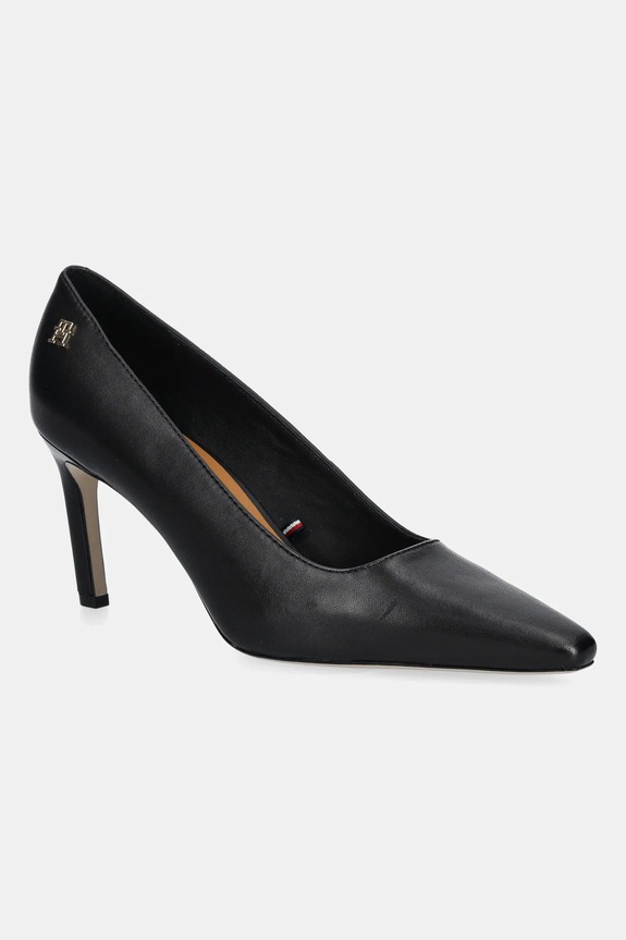 Δερμάτινες γόβες Tommy Hilfiger TH LOGO LEATHER PUMP SLANTED HL στιλέτο μαύρο FW0FW08993