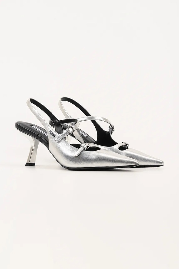 Karl Lagerfeld szpilki skórzane KARMEL KL33623.1SL srebrny AW25