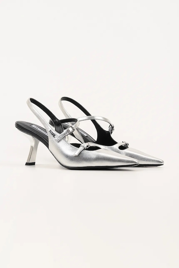 Karl Lagerfeld szpilki skórzane KARMEL KL33623.1SL srebrny AW25