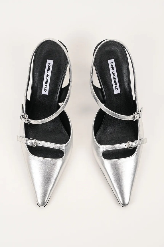 Karl Lagerfeld szpilki skórzane KARMEL srebrny KL33623.1SL