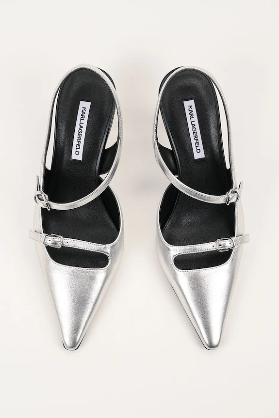 Karl Lagerfeld szpilki skórzane KARMEL srebrny KL33623.1SL