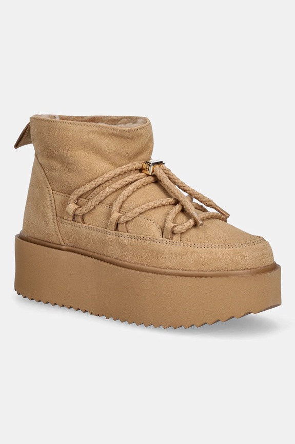 Inuikii cizme de zăpadă din piele întoarsă Classic Low Platform cu snur bej 1001.006.0012.251