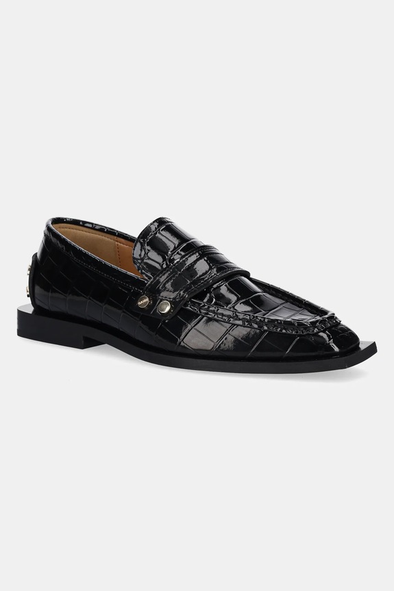 GANNI mokasyny Studs Square Toe Loafer Shiny Croco imitacja skóry licowej czarny S3014