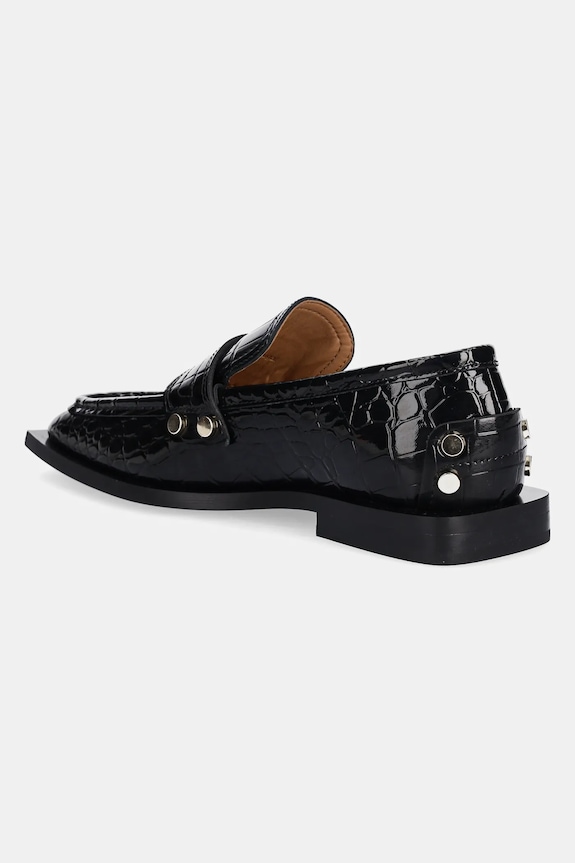 Obuwie GANNI mokasyny Studs Square Toe Loafer Shiny Croco S3014 czarny