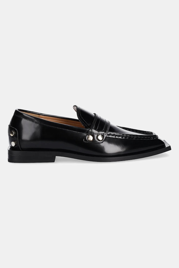 GANNI mokasyny Studs Square Toe Loafer Box S3178 czarny AW25