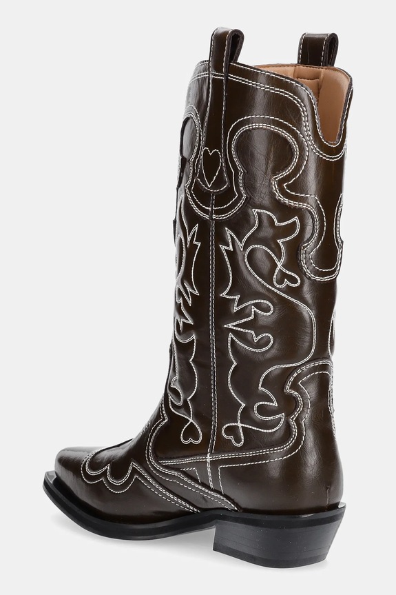 Obuwie GANNI kowbojki Mid Shaft Embroidered Western Boot Oleatex S3112 brązowy