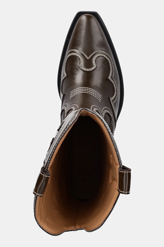 GANNI kowbojki Mid Shaft Embroidered Western Boot Oleatex brązowy S3112