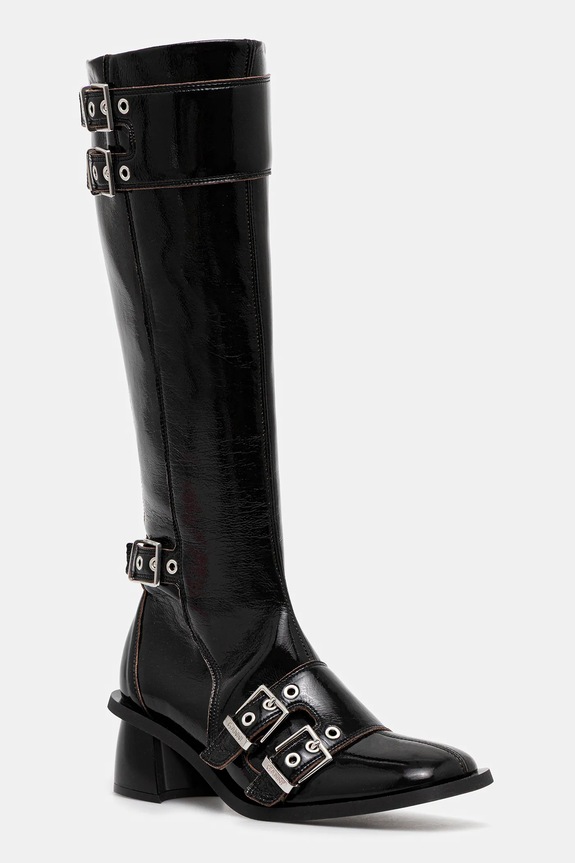 GANNI kozaki Feminine Buckle High Boot Naplack nieocieplane czarny S2740