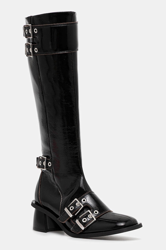 GANNI kozaki Feminine Buckle High Boot Naplack nieocieplane czarny S2740