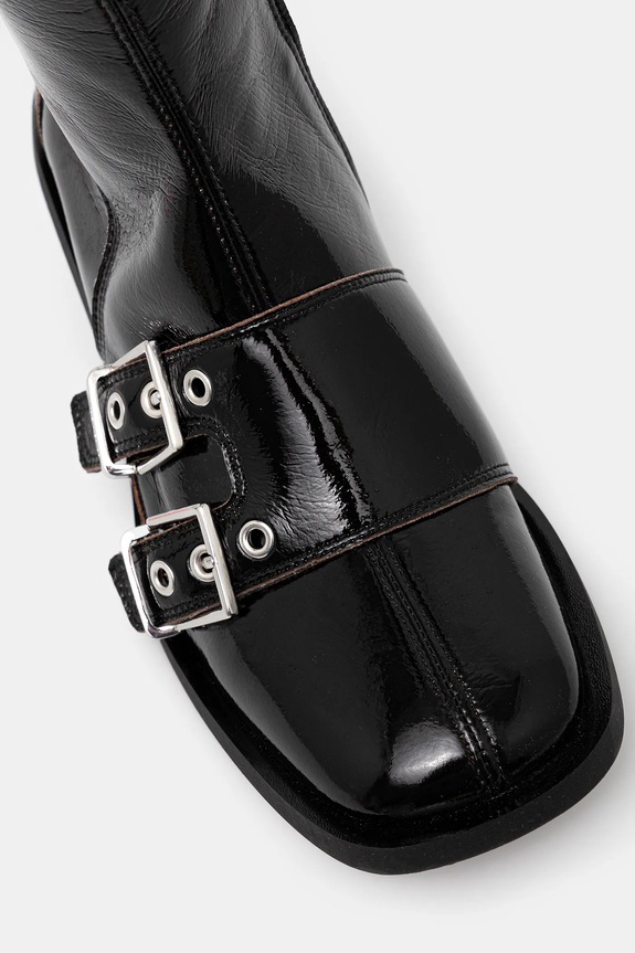 GANNI kozaki Feminine Buckle High Boot Naplack czarny S2740