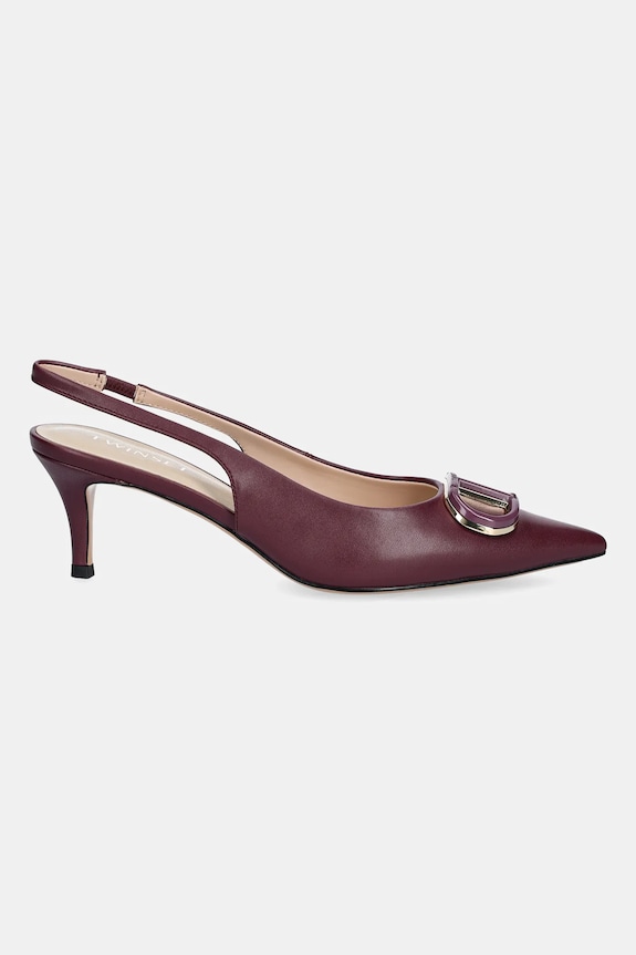 Twinset szpilki skórzane 252TCP030.05609 bordowy AW25