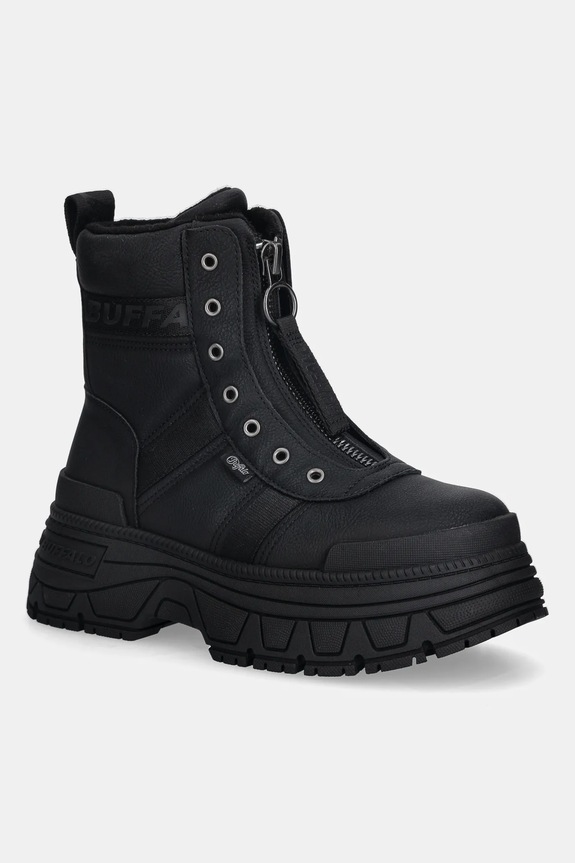Buffalo botki Fusion Front Zip imitacja skóry licowej czarny 1270130