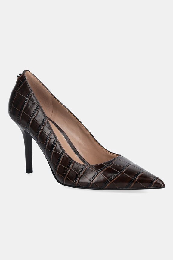 Δερμάτινες γόβες Guess PRINDY στιλέτο καφέ FLFPRN.LEP08.BROWN