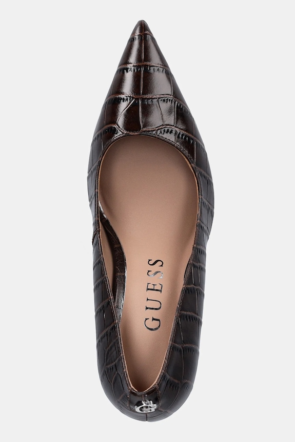 Δερμάτινες γόβες Guess PRINDY καφέ FLFPRN.LEP08.BROWN