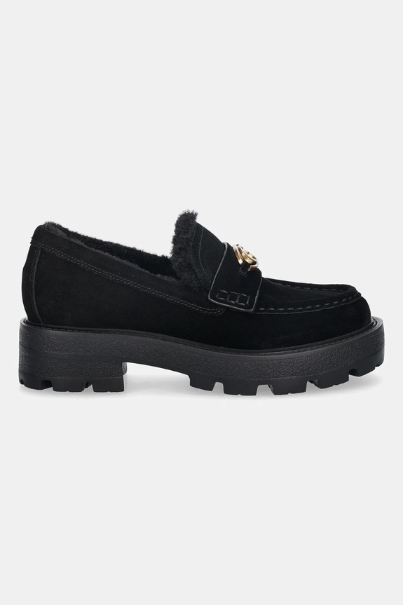 Guess mocasini din piele întoarsă YANIKAY FLFYKY.SUE14.BLKBL negru AW25