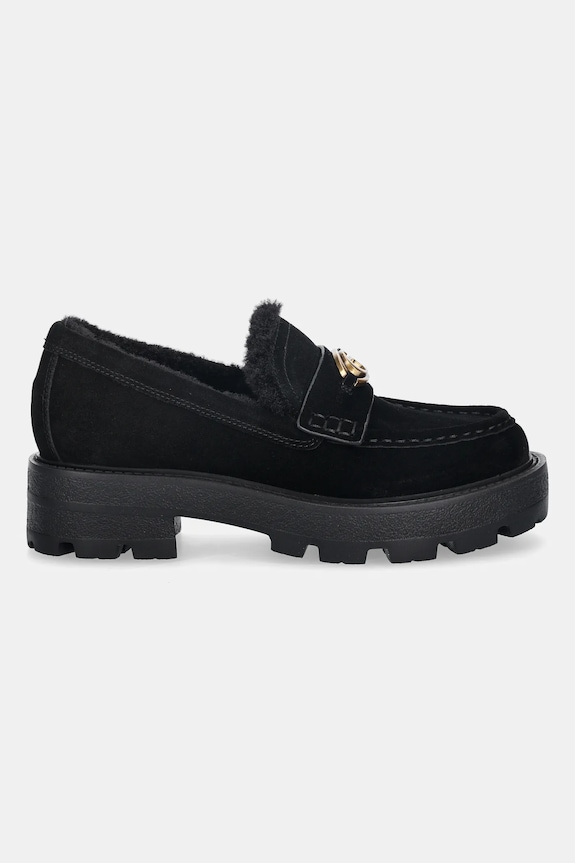 Guess mocasini din piele întoarsă YANIKAY FLFYKY.SUE14.BLKBL negru AW25